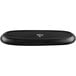 A black oval Libbey Driftstone porcelain tray with white text.