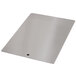 A rectangular stainless steel sink cover with a hole in it.