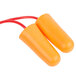 A pair of Cordova orange earplugs with red cords.