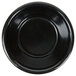 A close up of a black bowl with a circular center.