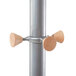 A metal pole with wooden knobs on a white background.