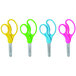 A group of colorful Westcott kids scissors with yellow, pink, blue, and green handles.