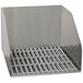 A stainless steel floor mounted mop sink with a fiberglass grate.