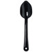 A black serving spoon with a white background.