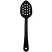 A black polycarbonate serving spoon with holes in it.