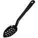 A black polycarbonate serving spoon with holes in it.