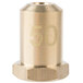 A gold metal cylinder with a brass threaded nut with the number 50 on it.