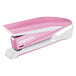 A close up of a Bostitch PaperPro pink and white stapler.