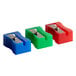 A group of 24 Westcott manual pencil sharpeners in blue, green, and purple.