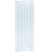 A clear plastic bag with white and blue stripes on a white rectangular object.