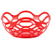 A red plastic basket with an open weave design.