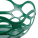 A green plastic open weave basket with a hole in the middle.