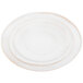 An off white melamine tray with a thin rim and a circular design.