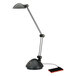 A black Alera LED task lamp with twin arms and a USB port.