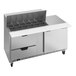 A large silver Beverage-Air refrigerated sandwich prep table with drawers.