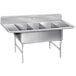 An Advance Tabco stainless steel 3 compartment sink with 2 drainboards.