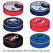 A round blue Holland Bar Stool seat cover with an NHL logo on it.