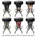 A group of Holland Bar Stool LED bar stools with black seats and different logos on the black tops.