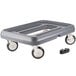 A grey plastic Metro Mightylite Pan Carrier Dolly with black wheels.