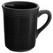 A Tuxton black China gala mug with a handle.