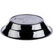 A black Fineline low profile plastic catering bowl with a lid.