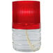 A clear plastic cylinder with a red cap.