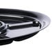 A black plastic catering tray with 6 compartments.