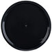 A black round plastic catering tray with a high rim.
