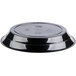 A black low profile plastic catering bowl with a lid on top.