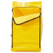 A yellow vinyl bag with black trim and a zipper.