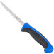 A Mercer Culinary Millennia Colors blue and black boning knife with a blue handle.