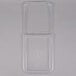 A clear plastic lid for a square and rectangular clear plastic container.