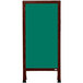 A cherry wood A-Frame sign board with a green write-on porcelain chalkboard.