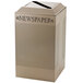 A white rectangular Rubbermaid recycling receptacle with black text reading "Paper" and holes.