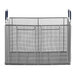 A stainless steel wire mesh basket with handles.