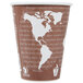 A brown Eco-Products paper hot cup with a map of the world on it.