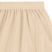 A cream Snap Drape shirred pleat table skirt with a ruffled hem.
