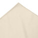 A beige Snap Drape table skirt with a corner.