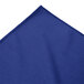 A royal blue Snap Drape table skirt with a pleated edge.