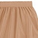 A Snap Drape sandalwood shirred pleat table skirt with a ruffle on the side.