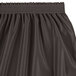 A close-up of a charcoal Snap Drape shirred pleat table skirt with a black waistband.