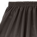 A close up of a Snap Drape charcoal shirred pleat table skirt with Velcro clips.