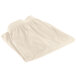 A white bone shirred pleat table skirt with a ruffled hem.