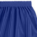 A royal blue Snap Drape shirred pleat table skirt with a ruffle.