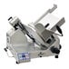 A white Globe heavy-duty automatic meat slicer with a circular metal blade.