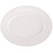 An ivory oval china platter with an embossed white border.