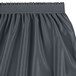 A slate blue Snap Drape shirred pleat table skirt with a ruffle on the side.