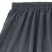A slate blue shirred pleat table skirt with velcro clips.