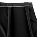 A black Snap Drape continuous pleat table skirt with white trims.