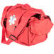 A red medical bag with a white cross on it.